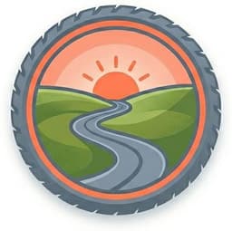 Rova logo — a coral-rimmed tire with a road winding toward a sunset
